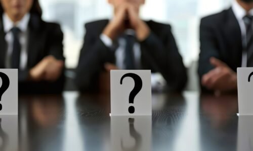 Question mark in front of business people, interview questions